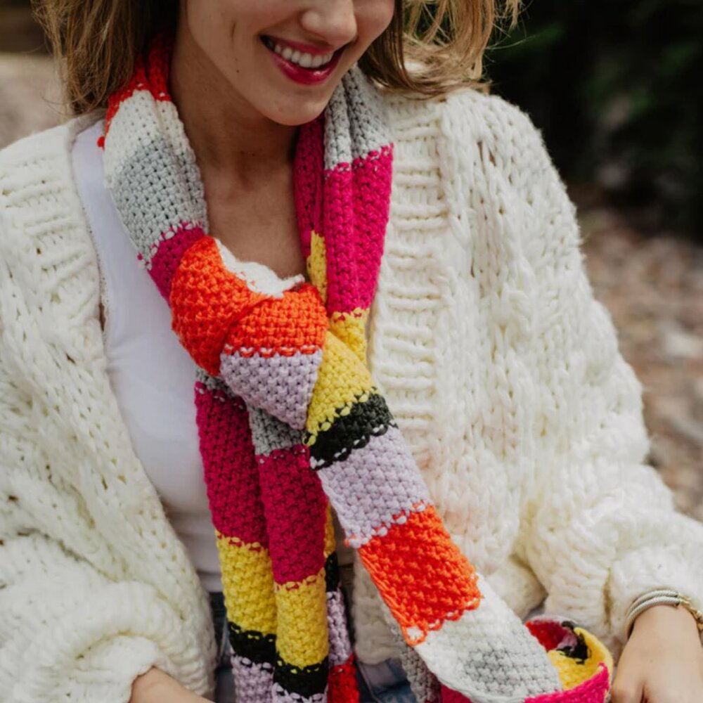 Neon Stripes Women's Crochet Scarf